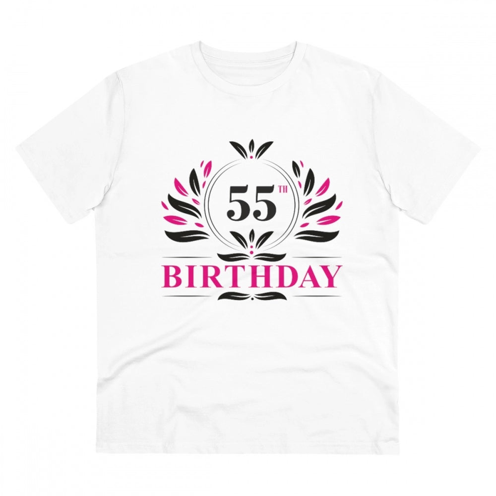 Men's PC Cotton 55th Birthday Printed T Shirt (Color: White, Thread Count: 180GSM)