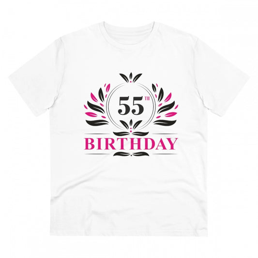 Men's PC Cotton 55th Birthday Printed T Shirt (Color: White, Thread Count: 180GSM)