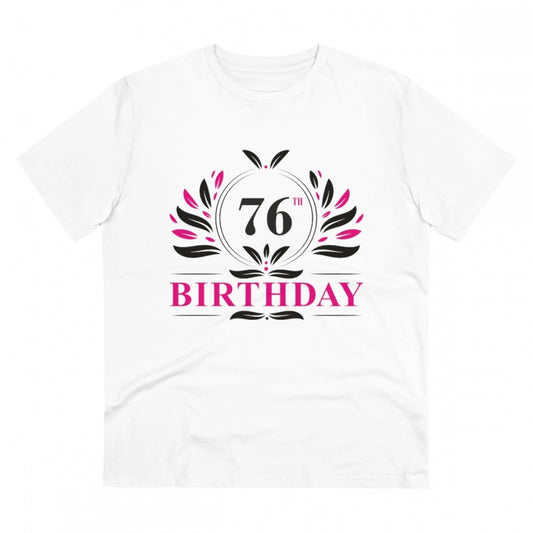 Men's PC Cotton 76th Birthday Printed T Shirt (Color: White, Thread Count: 180GSM)