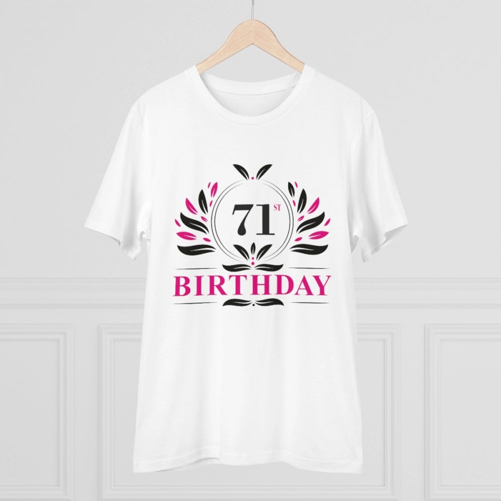Men's PC Cotton 71st Birthday Printed T Shirt (Color: White, Thread Count: 180GSM)
