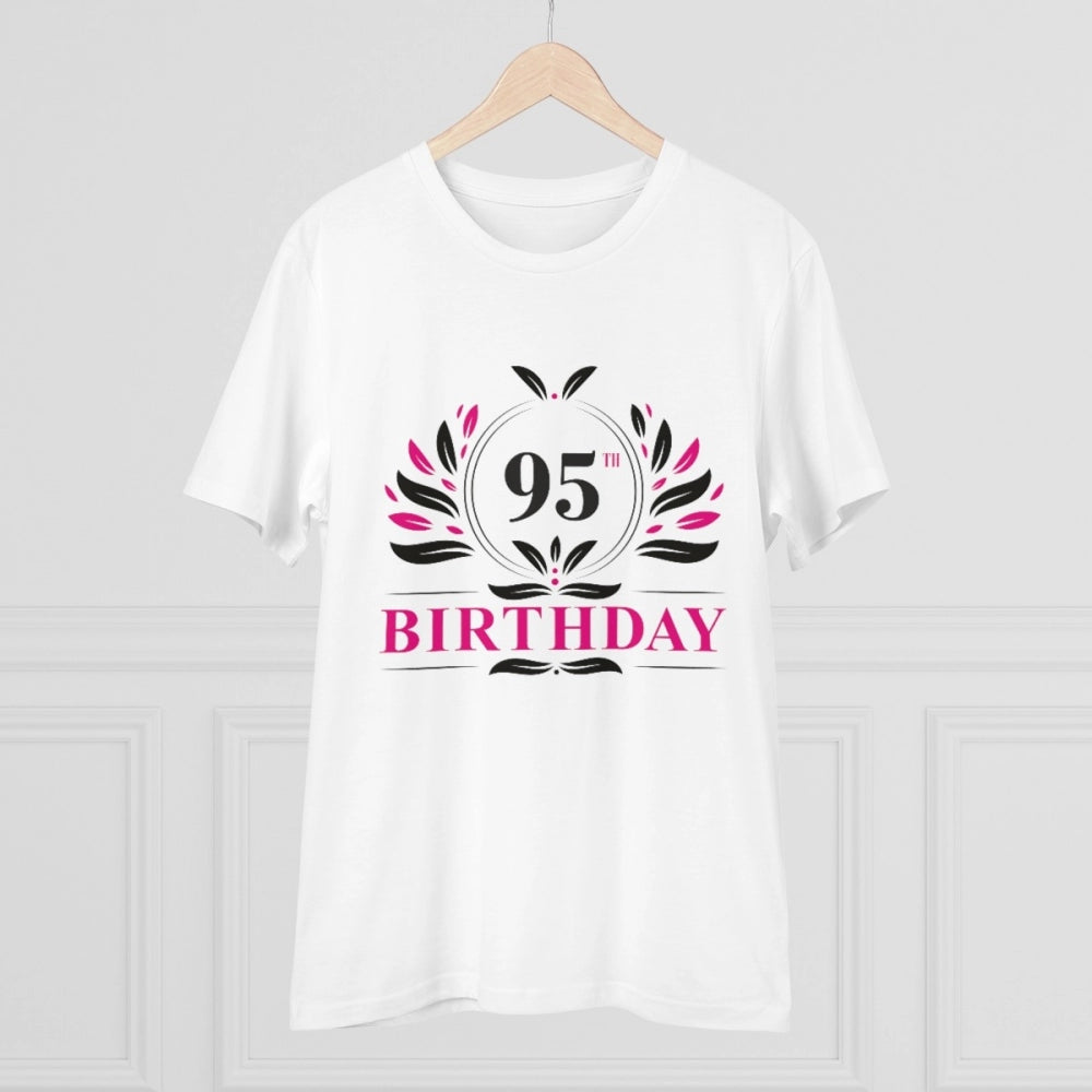Men's PC Cotton 95th Birthday Printed T Shirt (Color: White, Thread Count: 180GSM)