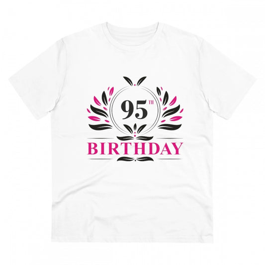 Men's PC Cotton 95th Birthday Printed T Shirt (Color: White, Thread Count: 180GSM)
