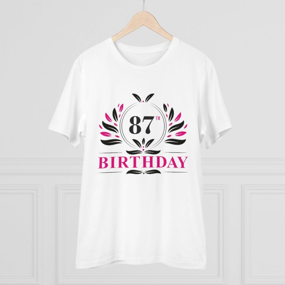 Men's PC Cotton 87th Birthday Printed T Shirt (Color: White, Thread Count: 180GSM)