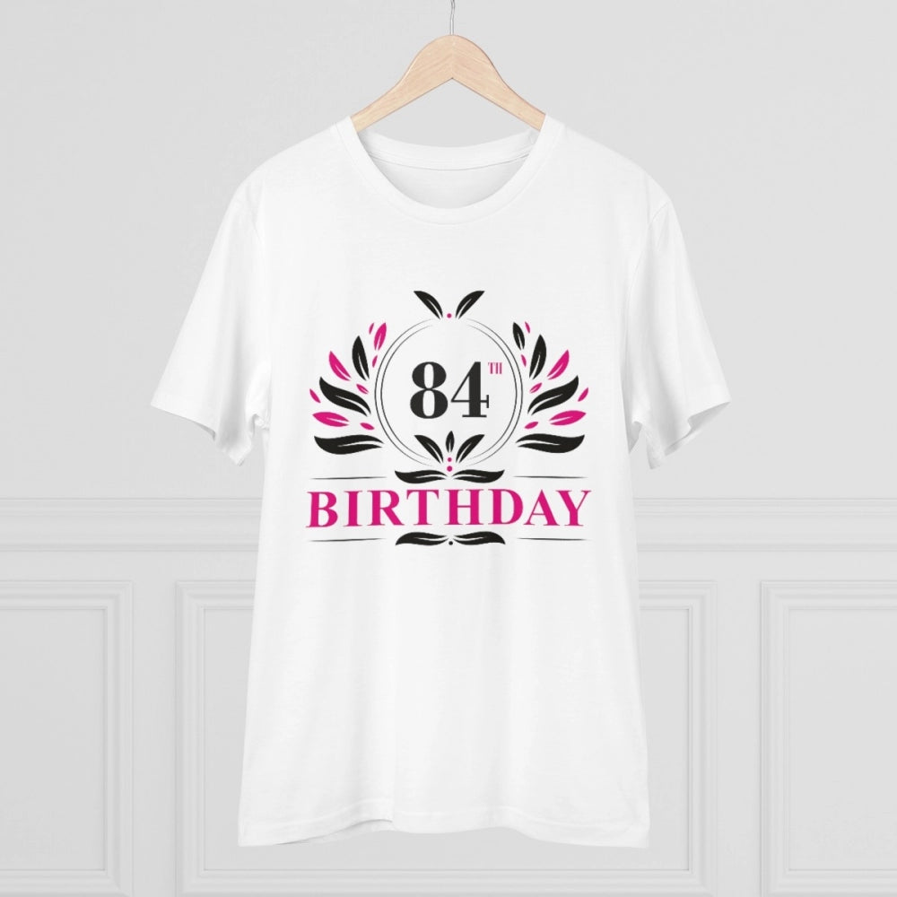 Men's PC Cotton 84th Birthday Printed T Shirt (Color: White, Thread Count: 180GSM)
