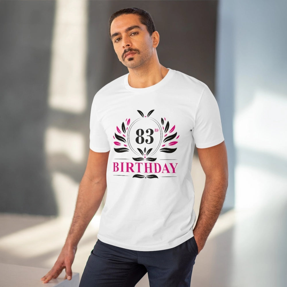 Men's PC Cotton 83rd Birthday Printed T Shirt (Color: White, Thread Count: 180GSM)