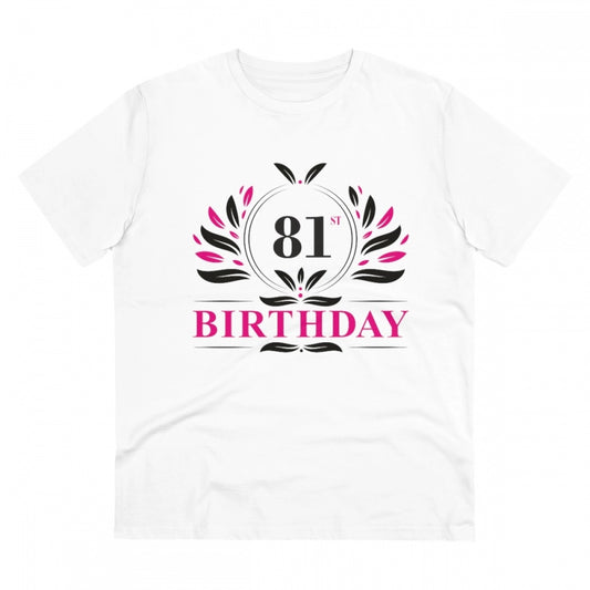 Men's PC Cotton 81st Birthday Printed T Shirt (Color: White, Thread Count: 180GSM)