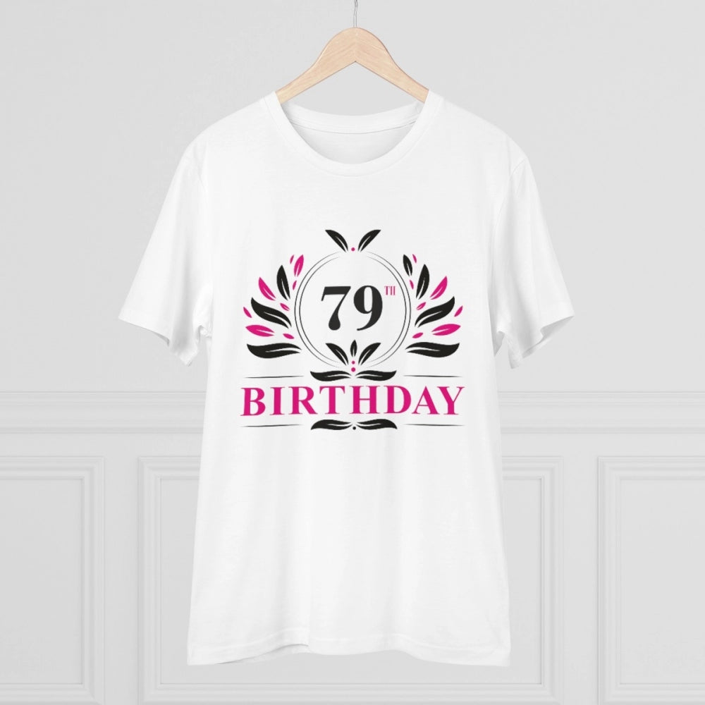 Men's PC Cotton 79th Birthday Printed T Shirt (Color: White, Thread Count: 180GSM)
