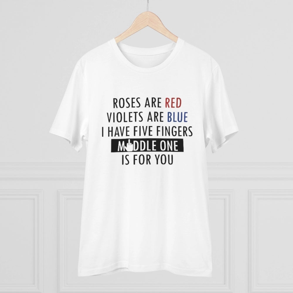 Men's PC Cotton Roses Are Red Printed T Shirt (Color: White, Thread Count: 180GSM)
