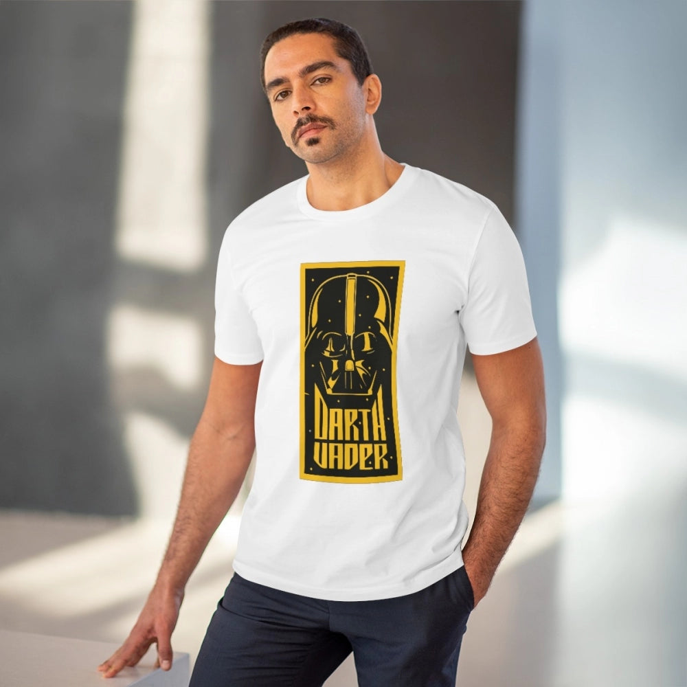 Men's PC Cotton Darth Vader Printed T Shirt (Color: White, Thread Count: 180GSM)