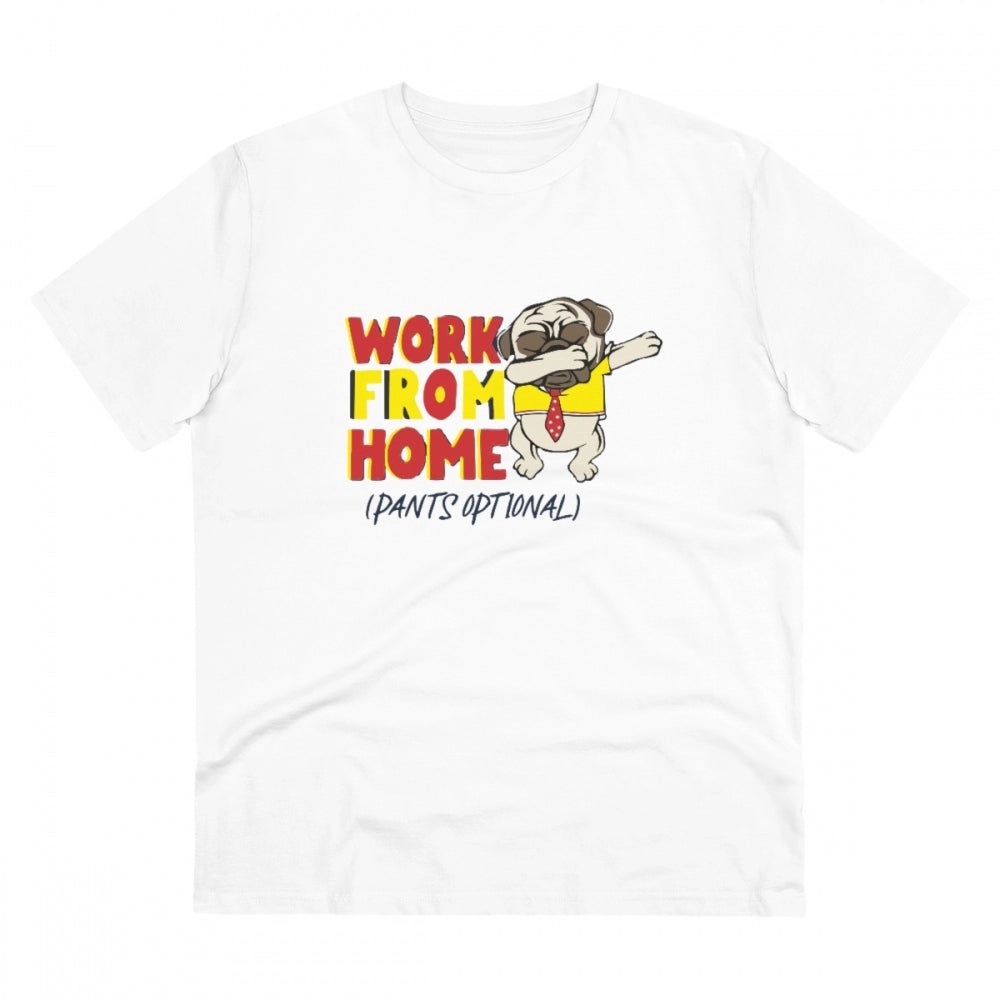 Men's PC Cotton Work From Home Desing Printed T Shirt (Color: White, Thread Count: 180GSM)