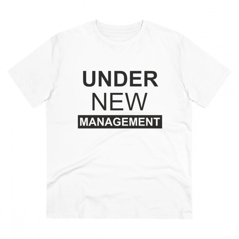 Men's PC Cotton Under New Management Desing Printed T Shirt (Color: White, Thread Count: 180GSM)