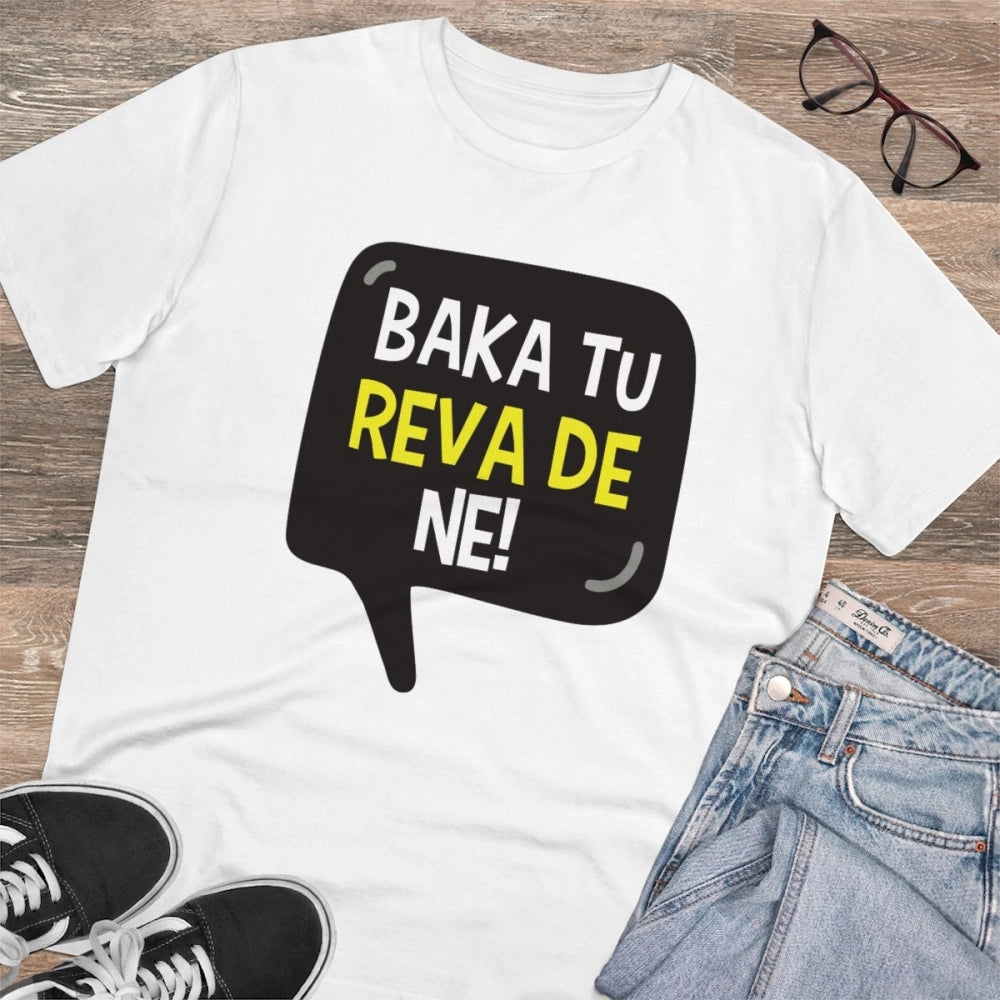 Men's PC Cotton Baka Tu Reva De Printed T Shirt (Color: White, Thread Count: 180GSM)