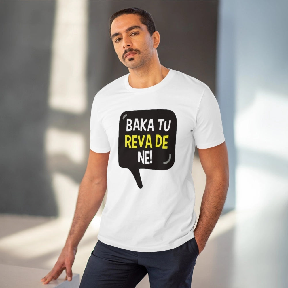 Men's PC Cotton Baka Tu Reva De Printed T Shirt (Color: White, Thread Count: 180GSM)