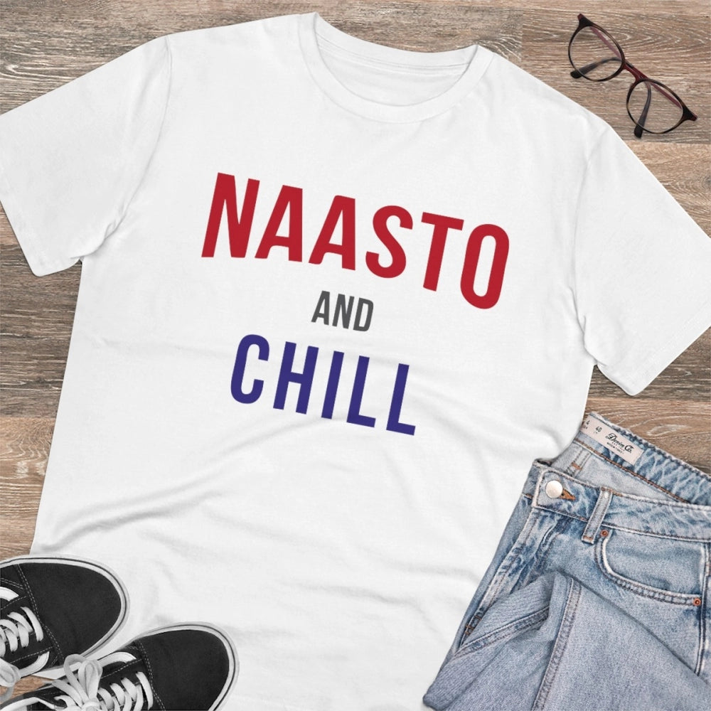 Men's PC Cotton Nasto And Chill Printed T Shirt (Color: White, Thread Count: 180GSM)