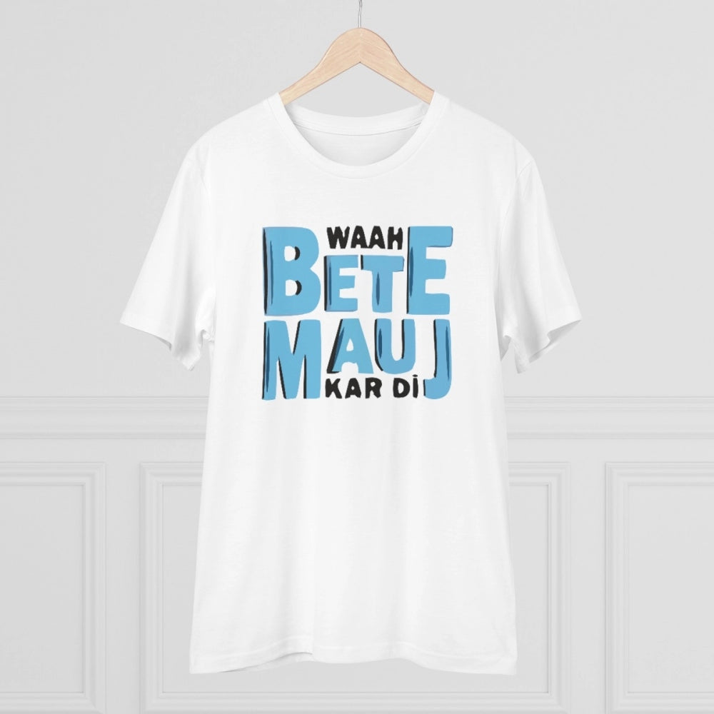 Men's PC Cotton Mojj Kardi Printed T Shirt (Color: White, Thread Count: 180GSM)