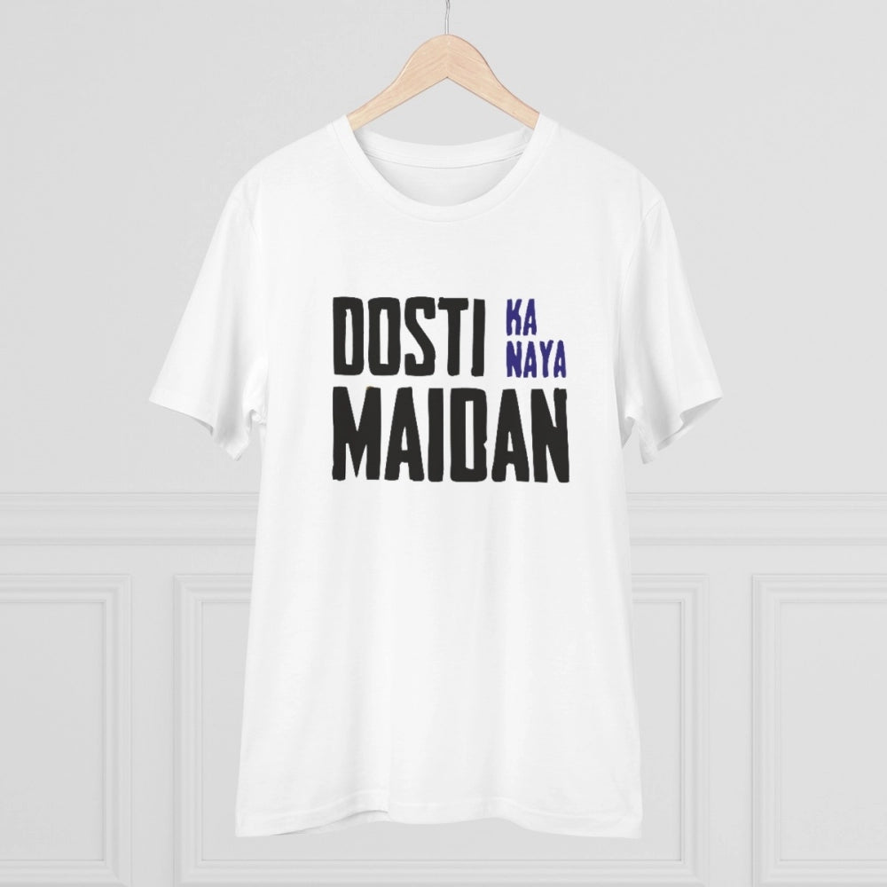 Men's PC Cotton Dosti Ka Naya Maidan Printed T Shirt (Color: White, Thread Count: 180GSM)