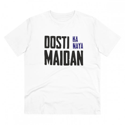 Men's PC Cotton Dosti Ka Naya Maidan Printed T Shirt (Color: White, Thread Count: 180GSM)