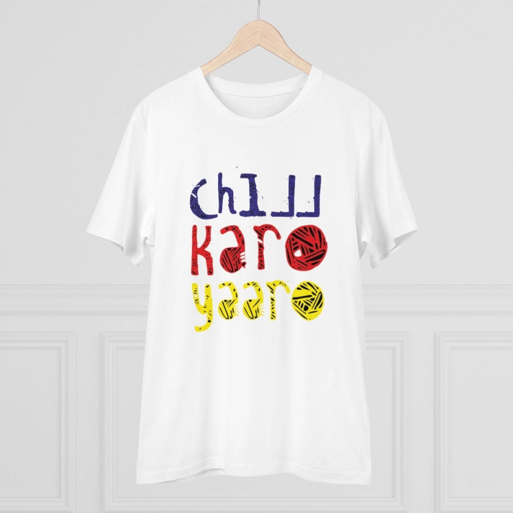 Men's PC Cotton Chil Karo Yaar Printed T Shirt (Color: White, Thread Count: 180GSM)