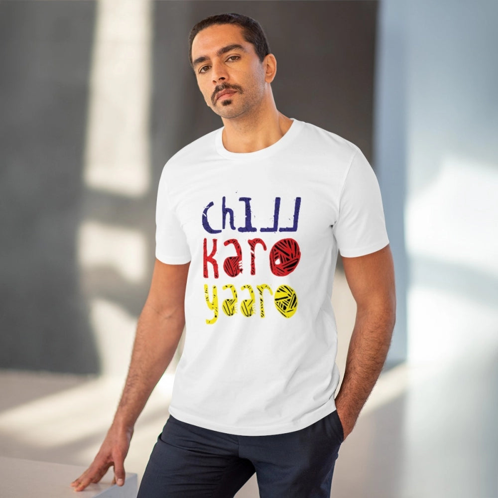Men's PC Cotton Chil Karo Yaar Printed T Shirt (Color: White, Thread Count: 180GSM)