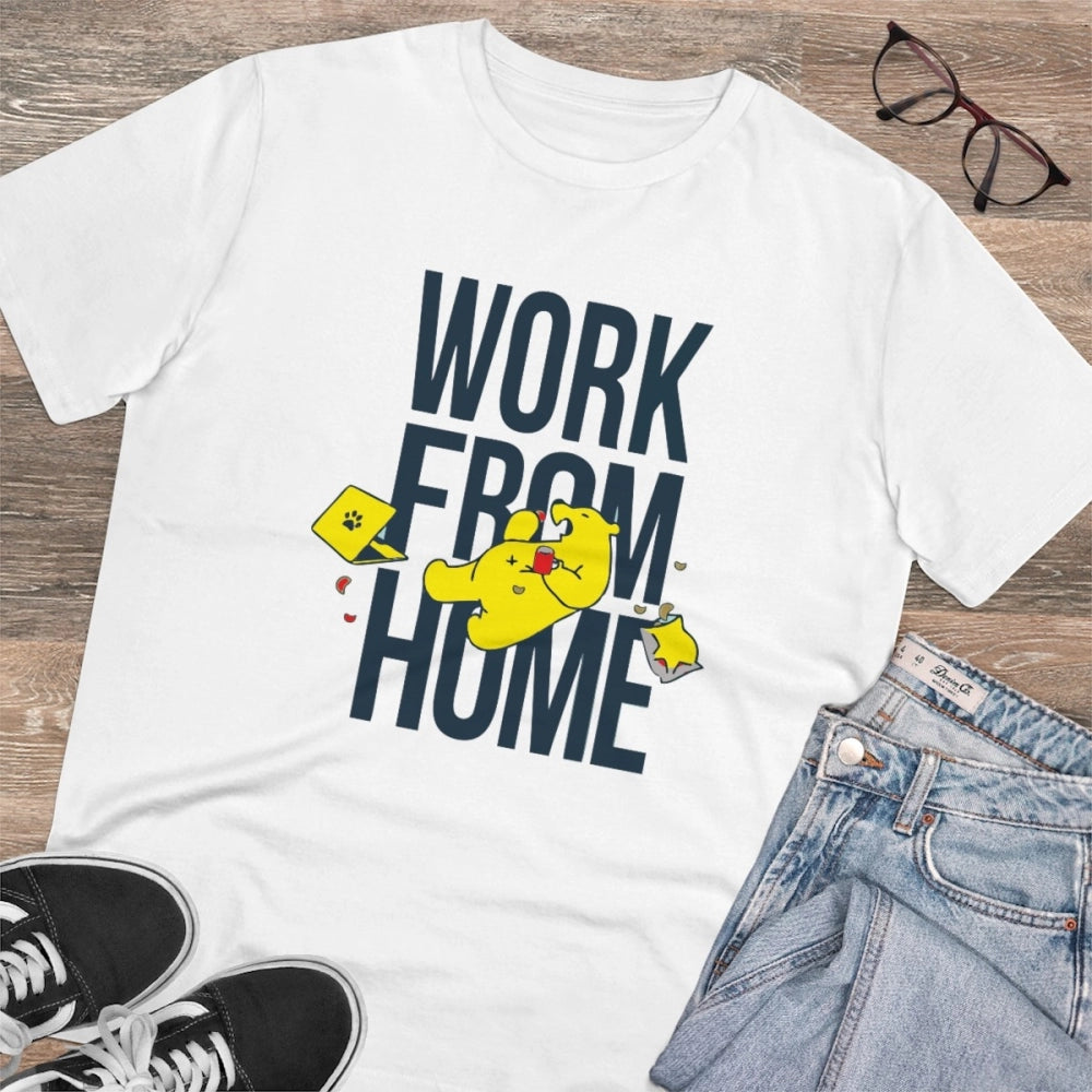 Men's PC Cotton Work From Home Desing Printed T Shirt (Color: White, Thread Count: 180GSM)
