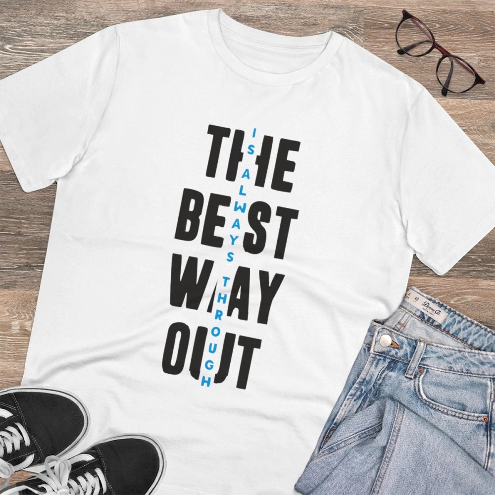 Men's PC Cotton The Best Way Out Printed T Shirt (Color: White, Thread Count: 180GSM)