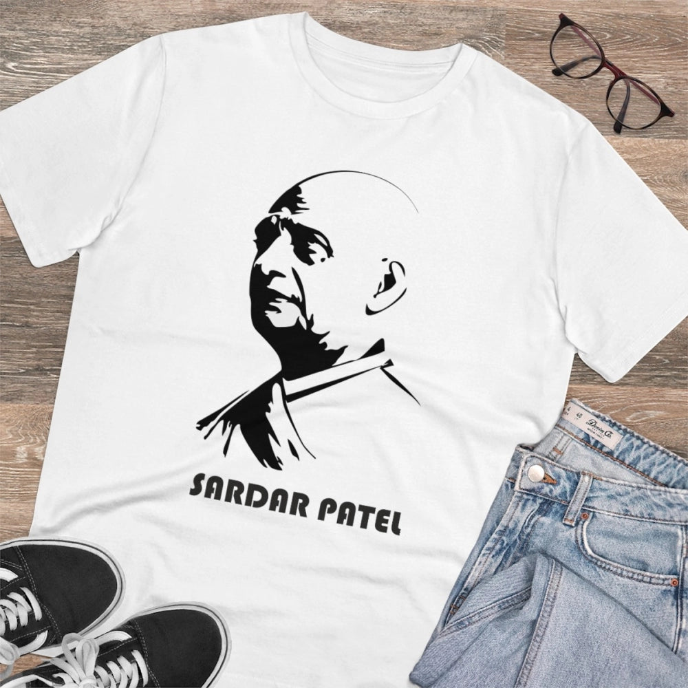 Men's PC Cotton Sardar Patel Printed T Shirt (Color: White, Thread Count: 180GSM)