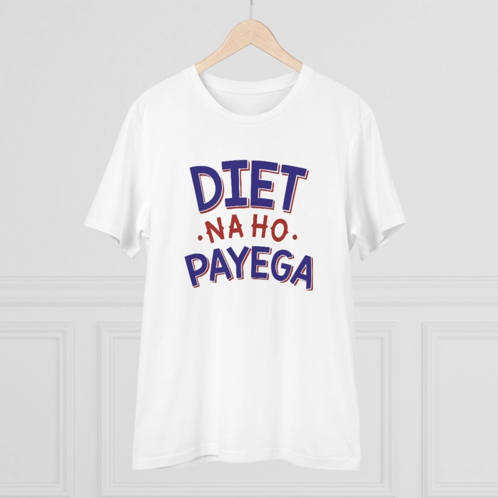 Men's PC Cotton Diet Na Ho Payega Printed T Shirt (Color: White, Thread Count: 180GSM)