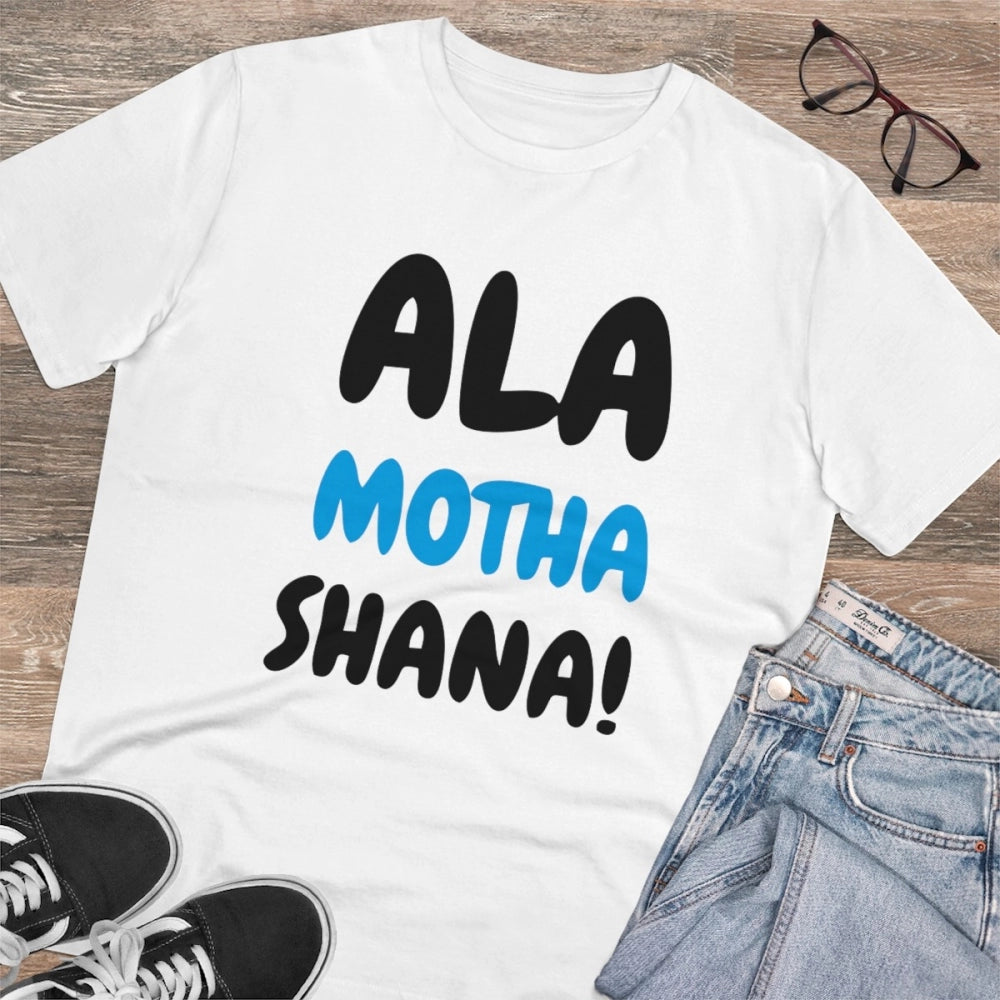 Men's PC Cotton Marathi Desing Printed T Shirt (Color: White, Thread Count: 180GSM)