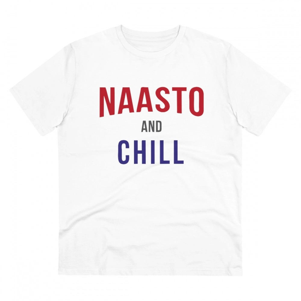 Men's PC Cotton Nasto And Chill Printed T Shirt (Color: White, Thread Count: 180GSM)