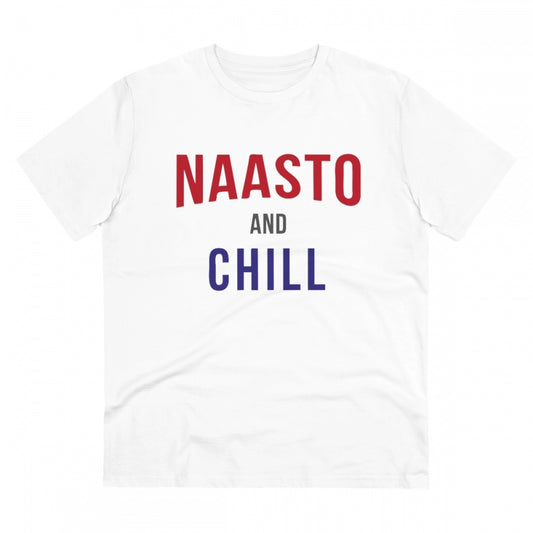 Men's PC Cotton Nasto And Chill Printed T Shirt (Color: White, Thread Count: 180GSM)