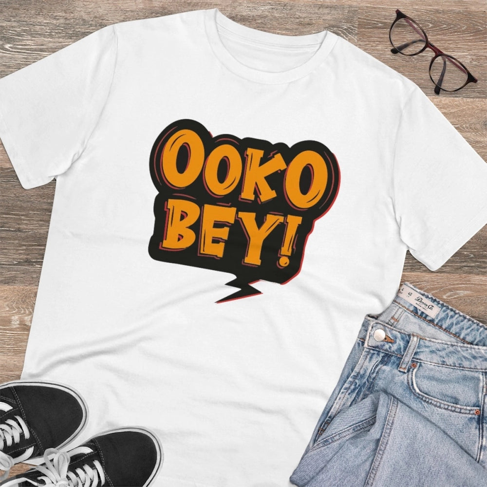 Men's PC Cotton Telugu Desing Printed T Shirt (Color: White, Thread Count: 180GSM)