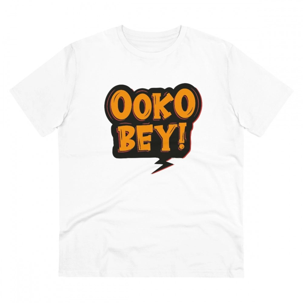 Men's PC Cotton Telugu Desing Printed T Shirt (Color: White, Thread Count: 180GSM)