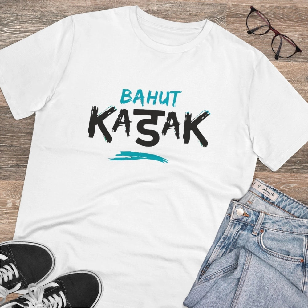 Men's PC Cotton Bahot Kadak Printed T Shirt (Color: White, Thread Count: 180GSM)