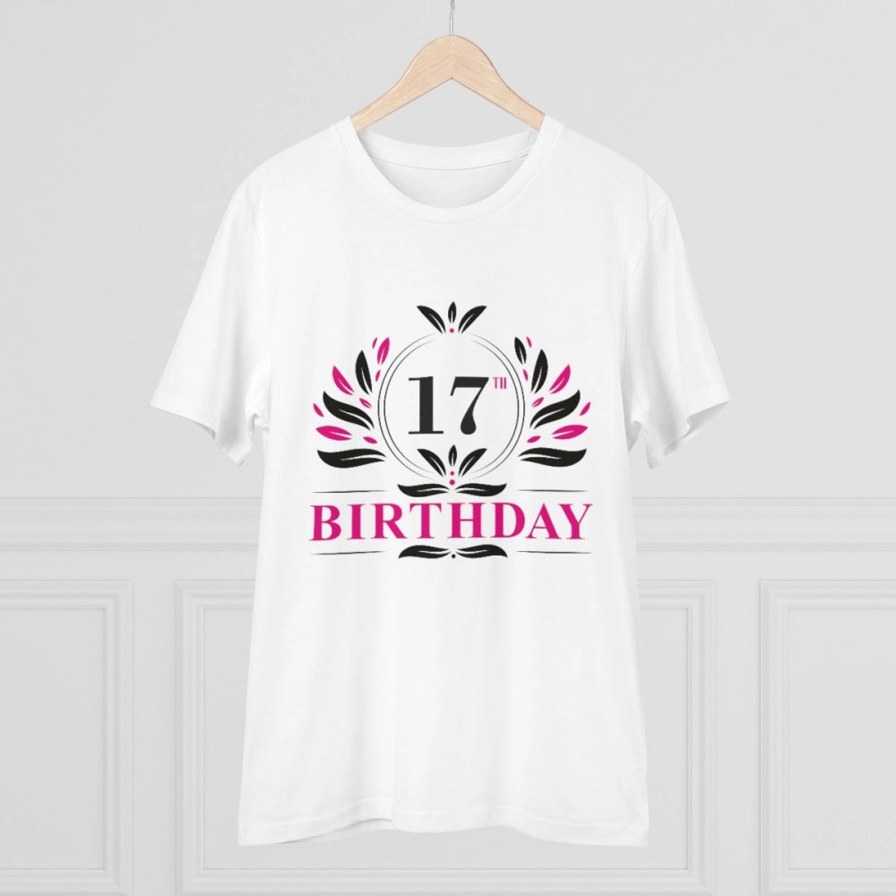 Men's PC Cotton 17th Birthday Printed T Shirt (Color: White, Thread Count: 180GSM)