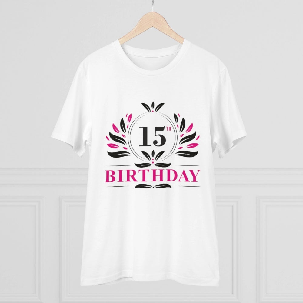 Men's PC Cotton 15th Birthday Printed T Shirt (Color: White, Thread Count: 180GSM)
