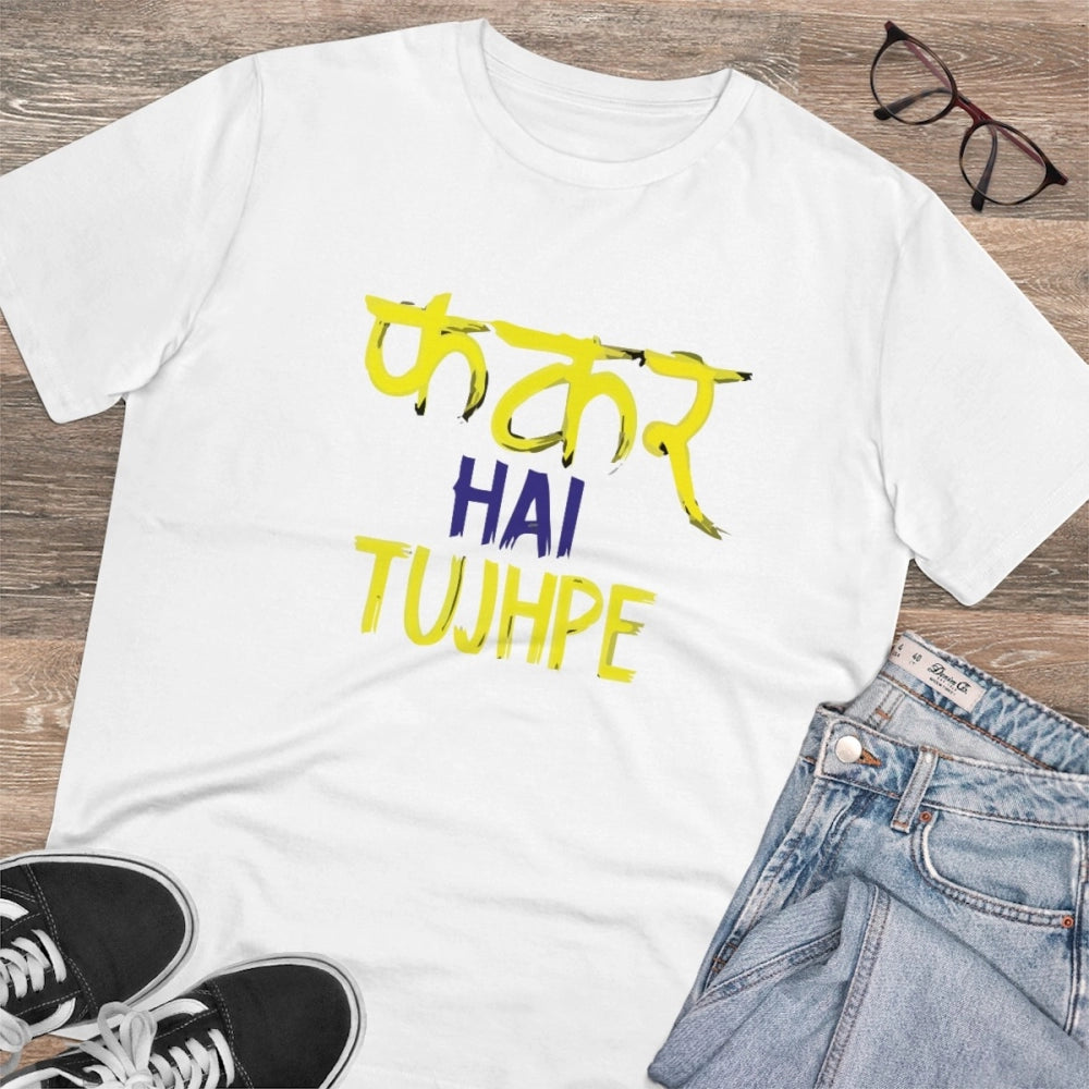 Men's PC Cotton Phakar Hai Tuhjpe Printed T Shirt (Color: White, Thread Count: 180GSM)