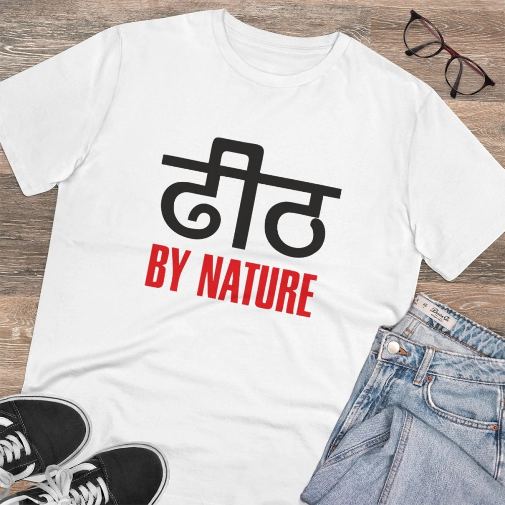 Men's PC Cotton Dhidh Nature Printed T Shirt (Color: White, Thread Count: 180GSM)