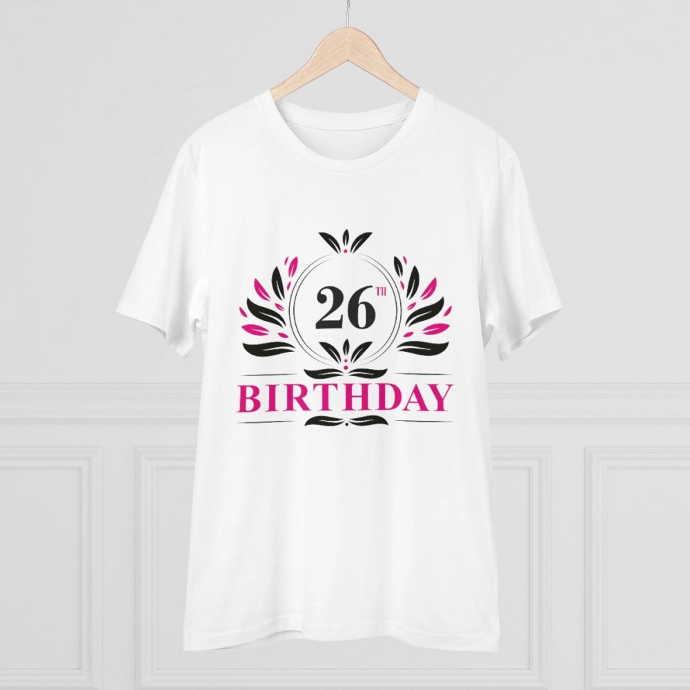 Men's PC Cotton 26th Birthday Printed T Shirt (Color: White, Thread Count: 180GSM)