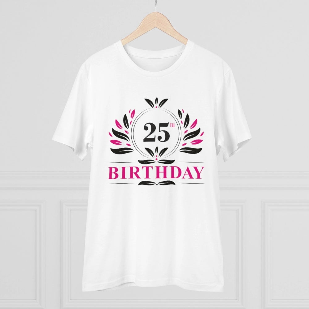 Men's PC Cotton 25th Birthday Printed T Shirt (Color: White, Thread Count: 180GSM)