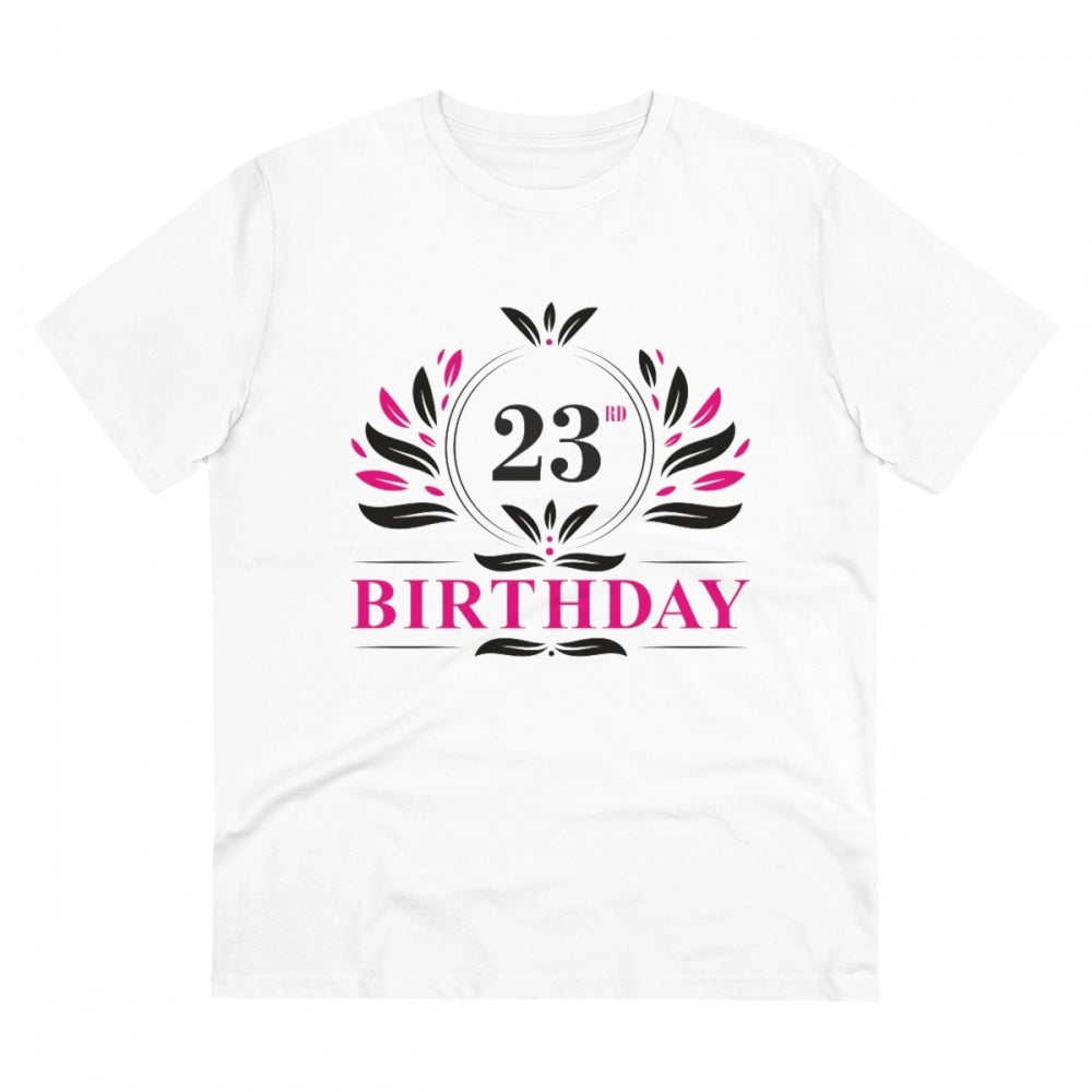 Men's PC Cotton 23rd Birthday Printed T Shirt (Color: White, Thread Count: 180GSM)
