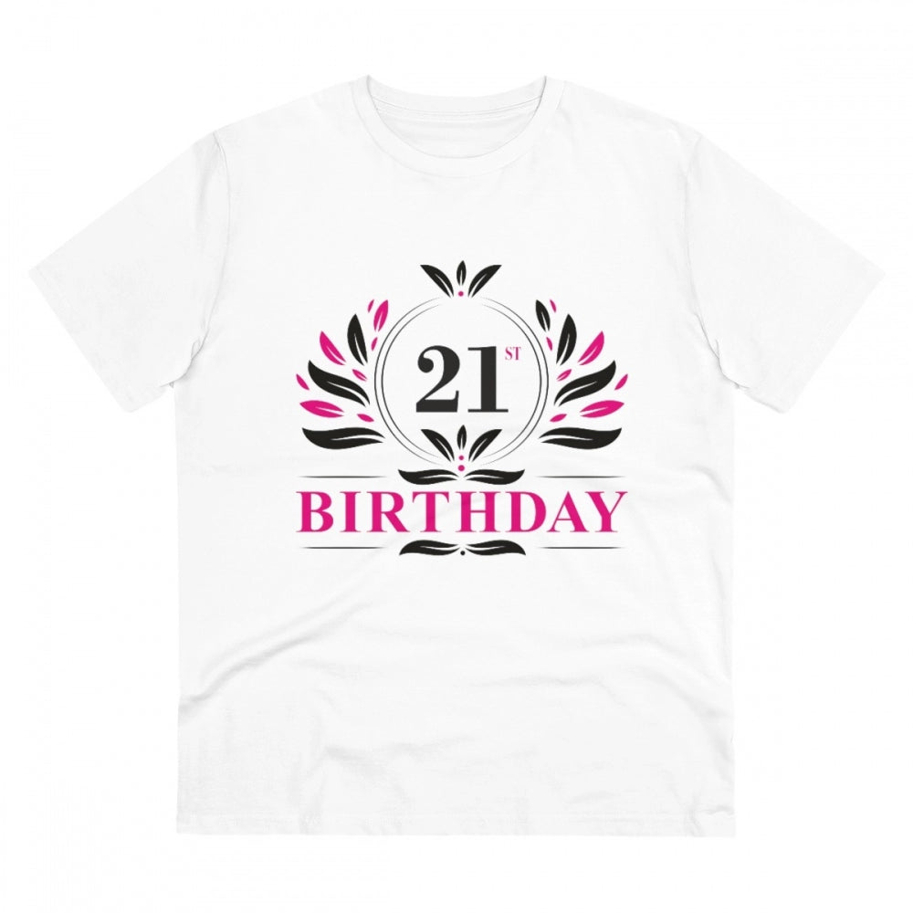 Men's PC Cotton 21st Birthday Printed T Shirt (Color: White, Thread Count: 180GSM)