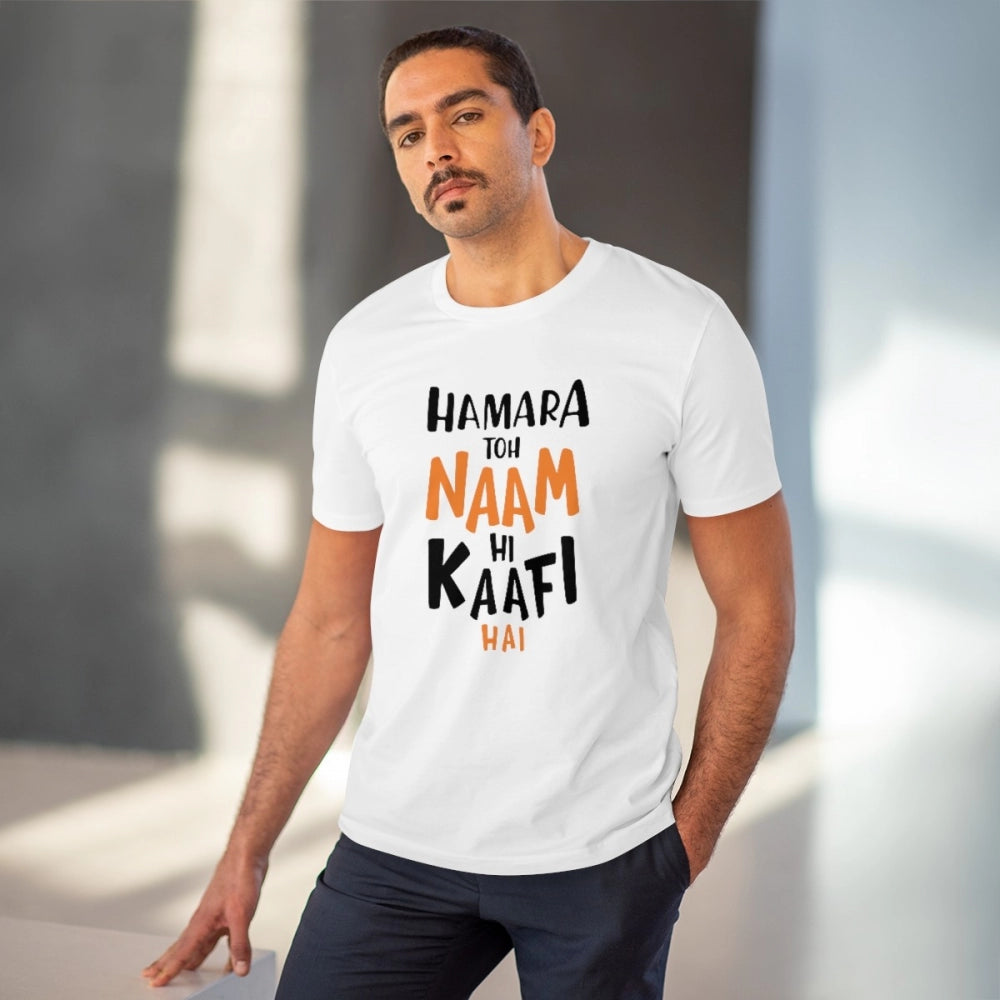 Men's PC Cotton Hamara To Name Hi Kaafi Hai Printed T Shirt (Color: White, Thread Count: 180GSM)