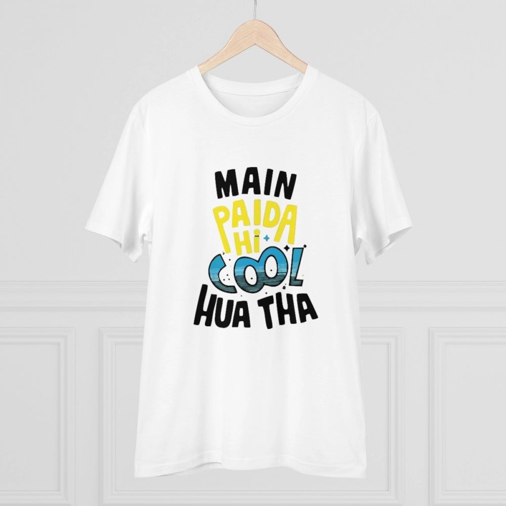 Men's PC Cotton Me Paida Hi Cool Huaa Tha Printed T Shirt (Color: White, Thread Count: 180GSM)