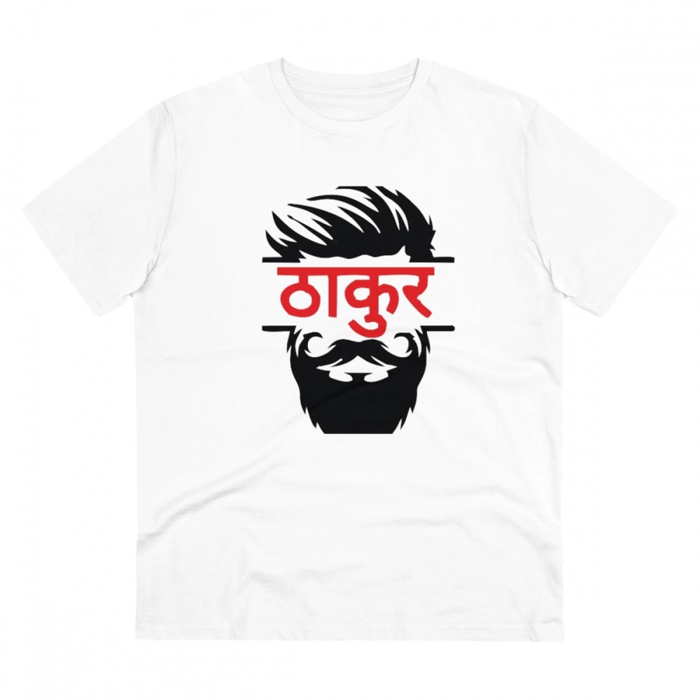 Men's PC Cotton Thakur Printed T Shirt (Color: White, Thread Count: 180GSM)