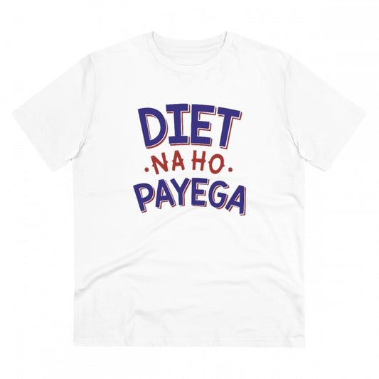 Men's PC Cotton Diet Na Ho Payega Printed T Shirt (Color: White, Thread Count: 180GSM)