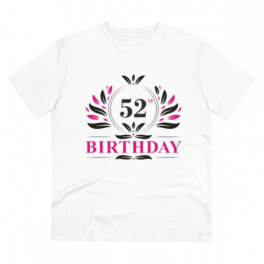 Men's PC Cotton 52nd Birthday Printed T Shirt (Color: White, Thread Count: 180GSM)