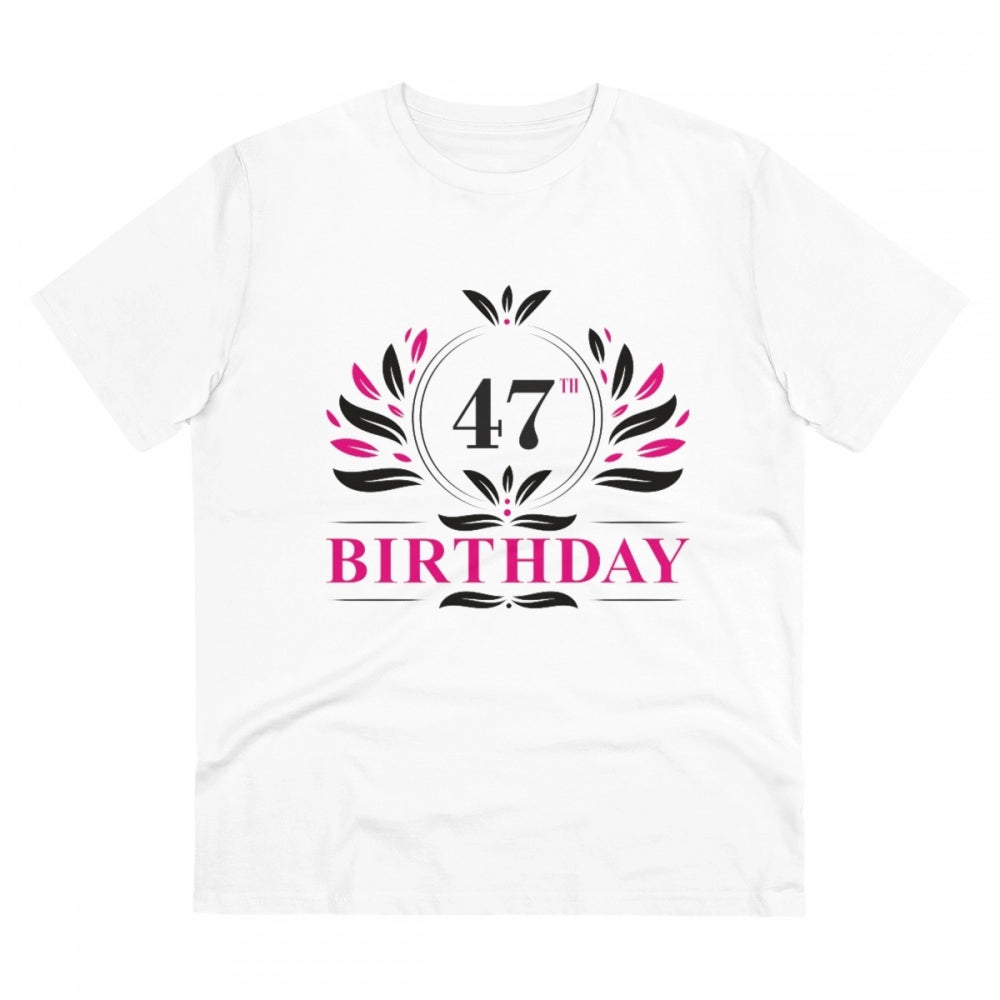 Men's PC Cotton 47th Birthday Printed T Shirt (Color: White, Thread Count: 180GSM)