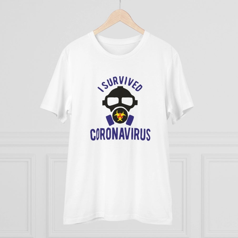Men's PC Cotton I Survived Coronavirus Printed T Shirt (Color: White, Thread Count: 180GSM)