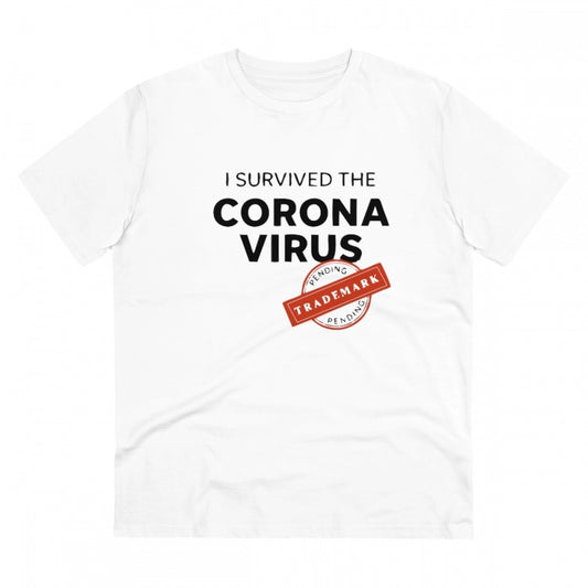 Men's PC Cotton I Survived Corona Virus Printed T Shirt (Color: White, Thread Count: 180GSM)