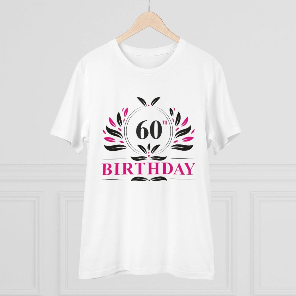 Men's PC Cotton 60th Birthday Printed T Shirt (Color: White, Thread Count: 180GSM)